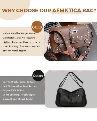 Y2K Trendy Purse for Women, Leather Buckle Punk Hobo Clutch Purses Bags for Ladies Top Handle Shoulder Bag - color: Brown Silver
