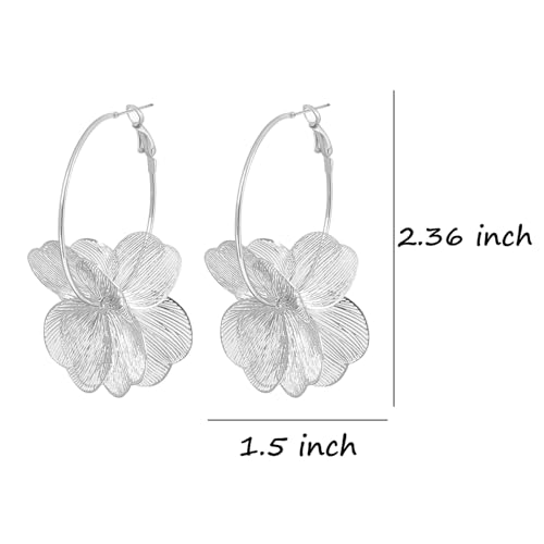 Gold Flower Earrings for Women Boho Orchid Earrings Floral Hoop Petal Earring Prom Wedding Jewelry - style: B:SILVER