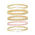 Dainty Gold Plated Pearl Crystal Beaded Bracelets Set for Women 14K Gold Plated Bead Pearl Beads Bracelet Stackable Paperclip Link Chain Bracelets Gold Plated Bracelets for Women Trendy Jewelry - color: Style4-gold bracelets set6
