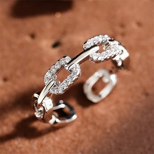 Chain-Shaped Opening Women's Ring with Micro-Pave Cubic Zirconia - color: Silver Color
