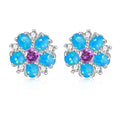 CiNily Flower Earrings,Opal Stud Earrings Sterling Silver or White Gold/Rose Gold Plated Ladies Flower Stud Earrings Cute Unique Earrings for Girls - color: Blue Opal