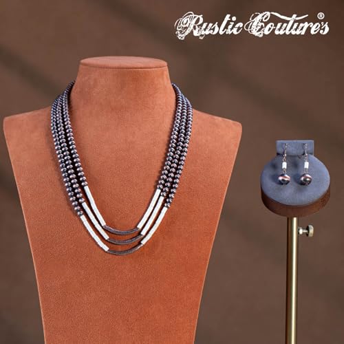 Montana West Rustic Couture's Western Jewelry Set for Women Cowgirl Vintage Western Necklace Earring - color: White