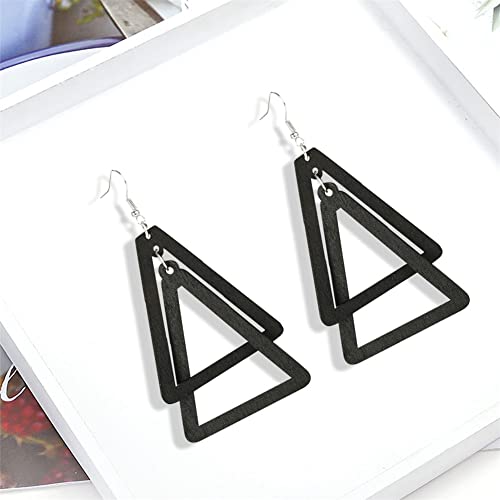 ANXIN Boho Personality Retro Tassel Rectangular Wooden Contrasting colors Earrings Chic Green Temperament Geometric Earrings Jewelry Gifts For Women - color: Black Wooden Earrings