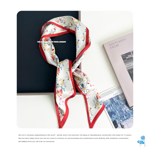 Hair Head Neck Bag Long Scarf Versatile Wrap for Women Soft & Lightweight for Everyday Chic - color: 36 Red Floral 3.7 X 38 Inch