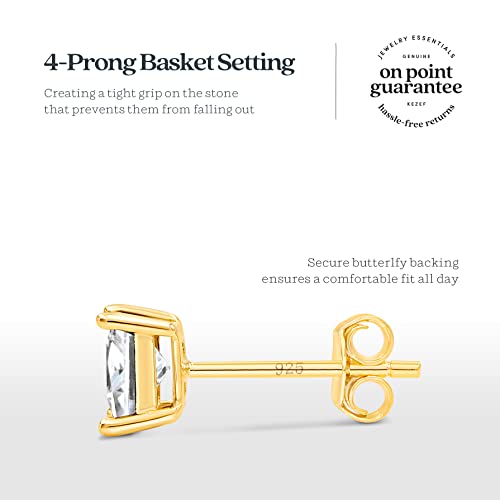 KEZEF Sterling Silver Stud Earrings for Women & Men - 4-Prong Setting Cubic Zirconia Earrings Studs - Premium CZ S925 Hypoallergenic - Available in 14K White and Yellow Gold, Rose Gold - 3mm to 9mm - color: 14K Yellow Gold, size: 5mm - Modest