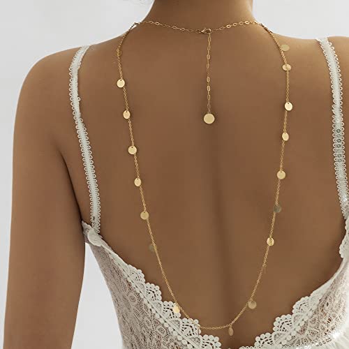 Missgrace Boho Simple Bridal Back Necklace Sequins Backdrop Choker Necklaces Party Wedding Prom Drop Sequins Necklace Body Chain for Women Bridesmaids