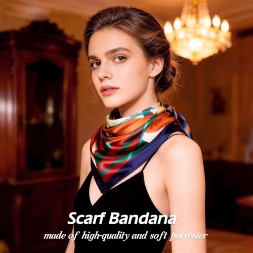 Ciormis 35" Silk Head Scarf for Women, 4 Pcs Satin Hair Scarf Square Silk Bandana Top Neck Scarves Hair Wraps for Sleeping - color: G2-printing Flower-set25