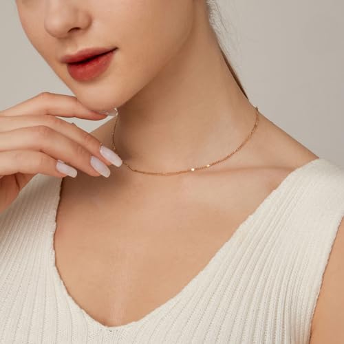 NONAMOIS Gold Chain Necklace for Women Dainty 18K Gold Plated Thin Satellite Beaded Turquoise Necklace Simple Layered Boho Jewelry Christmas Gifts - color: Dot Chain-Gold