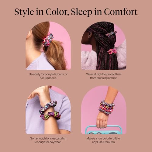 Lisa Frank x Kitsch Ruched Satin Scrunchies for Women - Softer Than Silk Scrunchies | Hair Ties No Damage for Frizz-Free Sleep | Ideal Gifts for Women - Rainbow Leopard 4 pcs - color: Rainbow Leopard