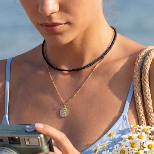 Boho Beaded Choker Necklace Colorful Short Necklaces Summer Beach Necklaces Jewelry for Women - color: Black