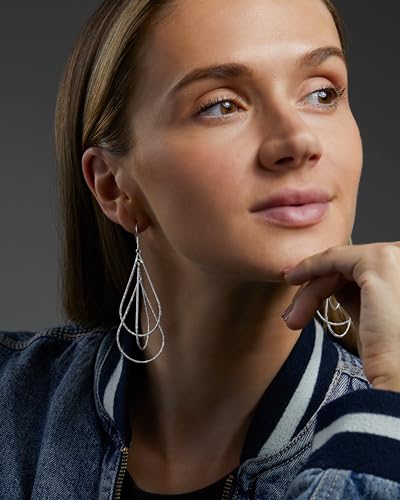 MILLA Teardrop Earrings - Designer Silver Statement Earrings or Gold Dangle Earrings for Women Trendy Upscale Dangly Earrings - color: Triple Teardrop / Silver Plated