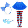 Women Tutu Costume Accessories Set, Striped Knee Socks Tutu Skirt Sunglasses and Bow Headband Colorful Party Favors - color: Dark Blue
