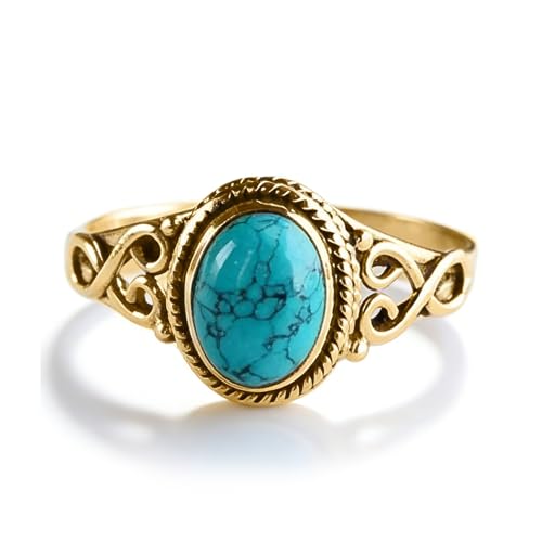 Turquoise Rings for Women Gold Western Rings Knuckle Wedding Party Fashion Jewelry Gifts Country Concert Outfit Accessories - color: Size:6