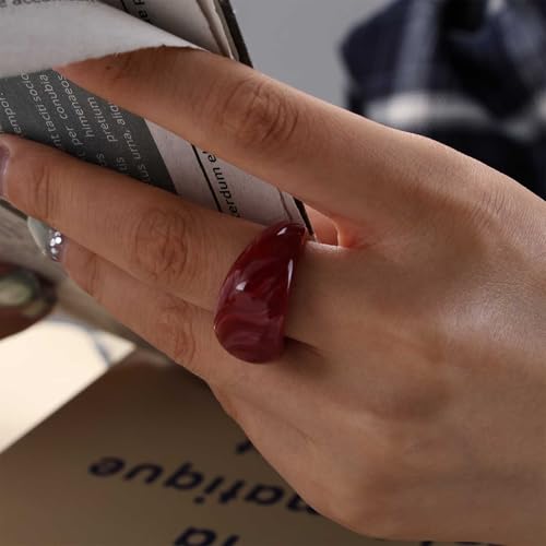 Vintage White Acrylic Ring Acrylic Chunky Wide Rings Resin Statement Ring Resin Dome Rings Not Adjustable Minimalist Geometric Plastic Knuckle Finger Y2K Jewelry for Women - color: Red