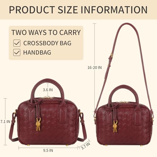 Women's Handmade Woven Top-handle Bag Fashion Leather Shoulder Handbag Crossbody Purse Woven Purse for Women - color: Burgundy
