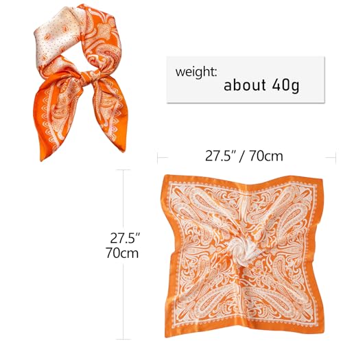 CHUNG Women's Scarf Hair Bandanas Square 27.5" Satin Wrap Fashion Pattern Scarves Emulation Silk Handbag Ribbons Necktie - color: Orange Paisley