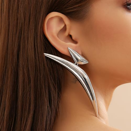 Unique Large Y2k Gold Statement Dangle Earrings for Women Exaggerated Big Irregular Oversized Silver Dangling Drop Earring Vintage Punk Jewelry Accessories - color: Silver