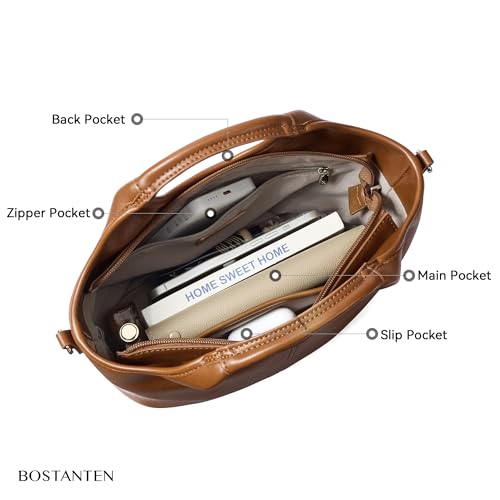 BOSTANTEN Vegan Leather Purses for Women Soft Top Handle Satchel Crossbody Zipper Handbag with Detachable Shoulder Strap - color: Brown