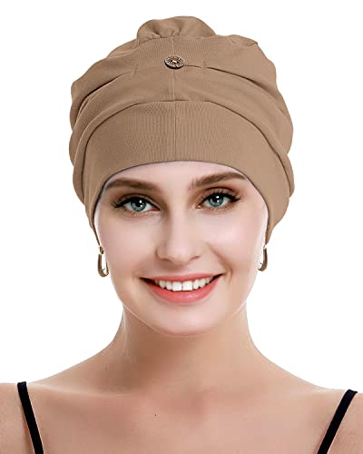 osvyo Cotton Chemo Turbans for Women Cancer Hairloss hat - Cotton Lightweight Headwear Sealed Packaging - color: Cotton Deep Apricot