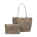 Women's Luxury Handmade Woven Tote Bag, Beach Bag Set, Elegant Age Reducing Travel Commuter Bag Set - color: Frosted Material 17# Taupe