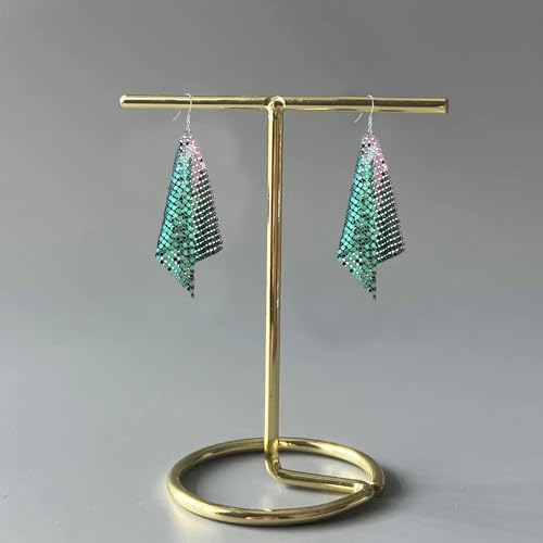 Sequin Earrings for Women Metal Mesh Grid Sequins Tassel Long Drop Dangle Earrings Trendy Charms Bridal Wedding Jewelry - color: Multi