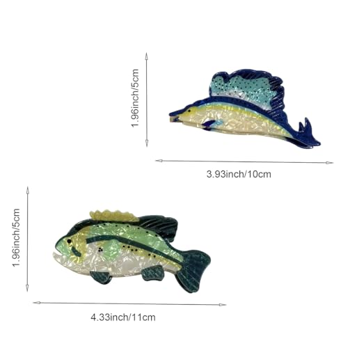 2PCS Novelty Fish Hair Clips,Cellulose Acetate Hair Clip,Funny Swordfish Green Trout Modelling Hair Accessories for Women Girls