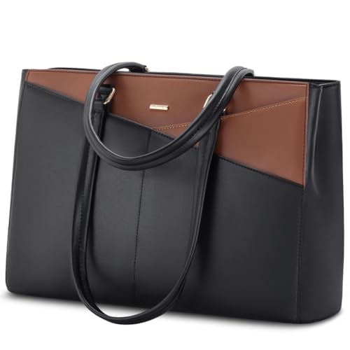 LOVEVOOK Laptop Tote Bag for Women, Office Work Bag Briefcase fit for 15.6 inch Laptop, Large Capacity Teacher Computer Bag Handbag Black/Brown - color: Black/Brown 15.6 Inch, size: 15.6 inch