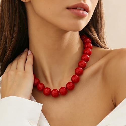 Red Beaded Necklace for Women Choker Gold Toggle Clasp Layered Stack Dainty Statement Western Boho Trendy Summer Vacation Necklaces Birthday Jewelry Gifts - color: B5:Red Beaded Necklace