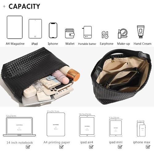 JINMANXUE Women Boston Bag, Woven Hobo Tote Handbag and Purses, Female Satchel Messenger Bags, Fashion Shoulder Crossbody Bag - color: Black
