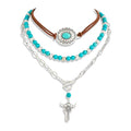 Western Necklaces Boho Turquoise Cross Necklace Set Navajo Pearl Beaded Layered Choker Cowgirl Christian Western Jewelry for Women - color: Style-C