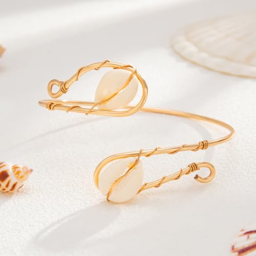 Golden Metal Starfish Seashell Upper Arm Bracelet Flower Charm Bohemia Bracelets for Women Beach Wedding Adjustable Open Cuff Bangle Coil Swirl Armband Party Jewelry - color: Style 01