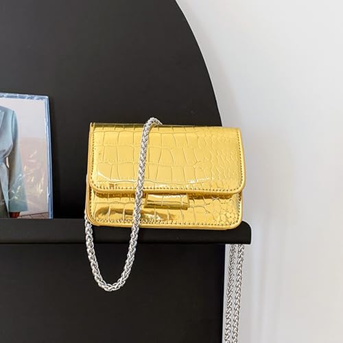 Small Crossbody Purse Bag for Women，Y2K Cute Metallic Croc-Embossed Handbag with Chain Strap - color: Mini Gold