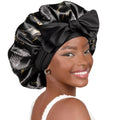 YANIBEST Adjustable Satin Bonnet for Sleeping Women Double Layer Hair Wrap Reduce Friction Prevent Frizz Natural Curly Hair - color: Blackgold Leaf