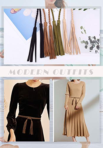 TeeYee Women Girls Braided Waist Tie Belt/Rope with Tassel Wrap Cloth Belts for Dress Pants - color: Tan, size: 63inch