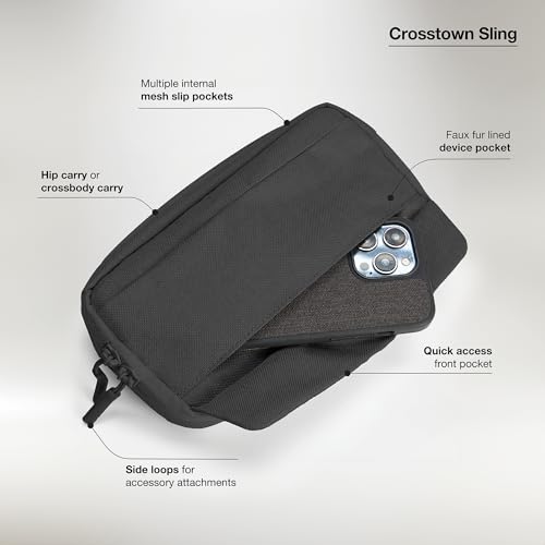 Incase Crosstown Sling - Compact, Durable and Lightweight, Crossbody & Hip Carry, Faux Fur Device Pocket, Easy Access Pockets - color: Black