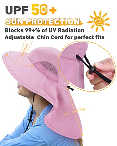 Tirrinia Wide Brim Sun Hat with Neck Flap for Men & Women, Breathable Hiking Fishing Safari Hat, Outdoor UV Protection Cap - color: Dusty Pink