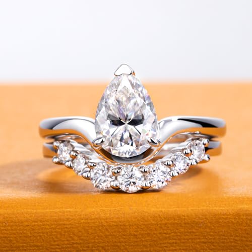 Oval/Pear/Cushion Cut Moissanite Wedding Ring Set D Color VVS1 Clarity 925 Sterling Silver Engagement Promise Anniversary Rings Bridal Sets for Women with Certificate - style: 2.54cttw Pear Cut