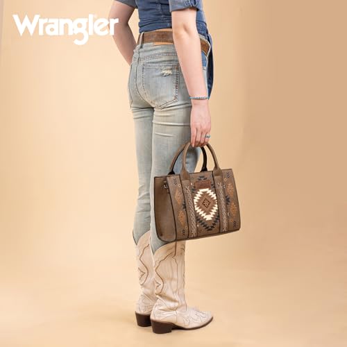 Wrangler Tote Bag for Women Western Purse and Aztec Satchel Handbag - color: Aztec Khaki