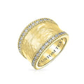 Bling Jewelry Personalized Modern Geometric Boho Style Criss Cross CZ Accent Band Fashion Statement Brushed Hammered Matte Finish Wide Band Ring For Women Yellow 14K Gold Plated Brass Customizable - color: Gold-Tone Engrave