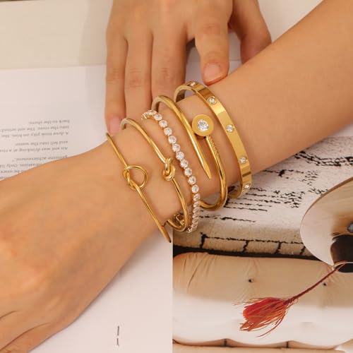 18 K Gold Plated Love Bangle Bracelet Stack Cuff Jewelry for Women Jewelry Set for Women Gift with Box - style: style8