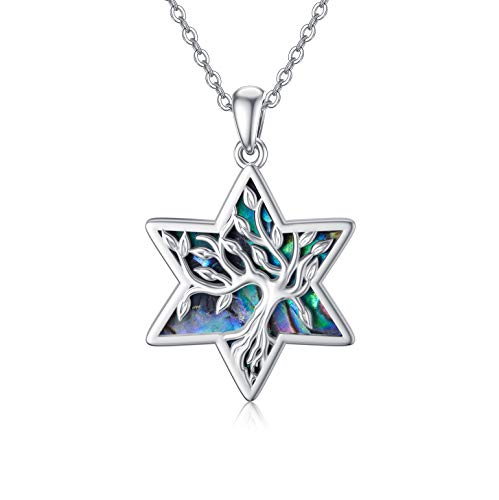 ONEFINITY Tree of Life Necklace 925 Sterling Silver Abalone Shell Celtic Knot Pendant Necklace for Women Jewelry - style: Star of David Tree