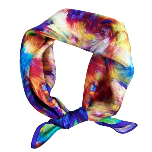Women's Small 21 inch 100% Silk Scarf Bandana for Head Neck Hair | 100% Mulberry Silk Lightweight Designs Gift-Ready Packaging For Hair Fashion 21"x21" Printed - color: 102multicolor