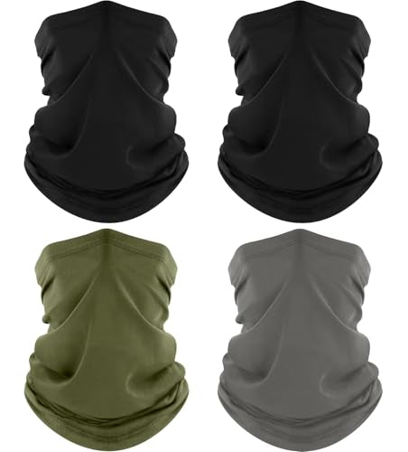 ROXUN 4 Pack Neck Gaiter, Cooling Breathable Face Mask UV Protection Scarf Hiking Bandana for Men/Women - color: 2 Black+gray+army Green