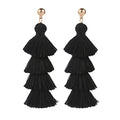 BaubleStar Tassel Earrings Handmade Tiered Thread Tassel Dangle Earrings, Multi Colors - color: Black