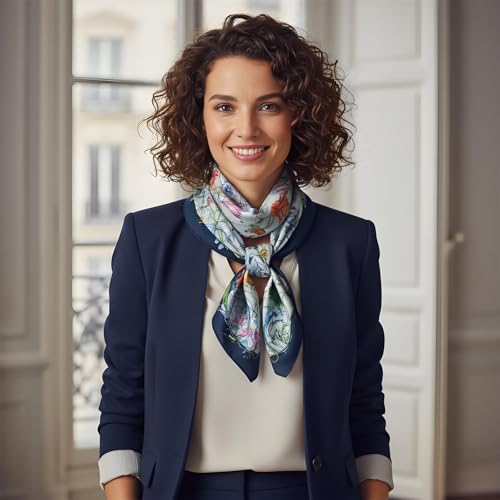 Premium Floral Scarf for Women 35x35 Square Silk Feel-Lightweight Scarves Headscarf Bandanas Wrapping Handbag - color: Wildflower