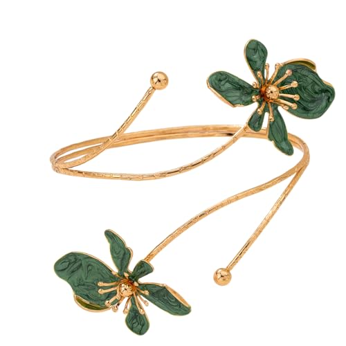 Flower Arm Cuff Bracelets for Women Adjustable Gold Upper ArmBand Jewelry Boho Floral Open Wrap Statement Bangle Bracelet Arm Cuff Jewelry Gifts for Women - color: Green