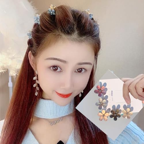 Small Crystal Hair Charm Claw Clips for Women Girl, 10PCS Gradient Cat's Eye Mini Flower Claw Design Hair Accessories (Blue) - color: Blue