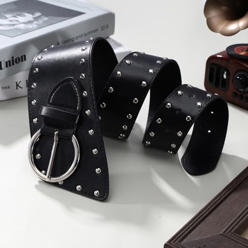 MILAKOO Vintage Punk Leather Waist Belt for Women 80s Goth Costume Cinch Belts Ladies Western Belt for Jean - color: C3: Black