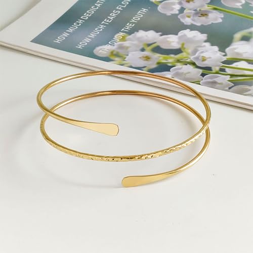 Long tiantian 2PCS Arm Cuff for Women Gold Upper Arm Bangles Bracelet Silver Arm Cuff Jewelry Summer Beach Essentials 2026 - color: 15335-Arm-gold
