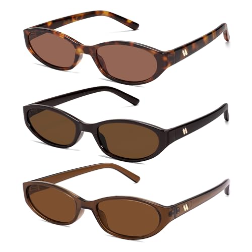 Retro Oval Sunglasses for Women Men Y2k Narrow Cat Eye Sunnies Skinny Shades AR82299 - color: A03 Tortoise+burgundy+clear Brown